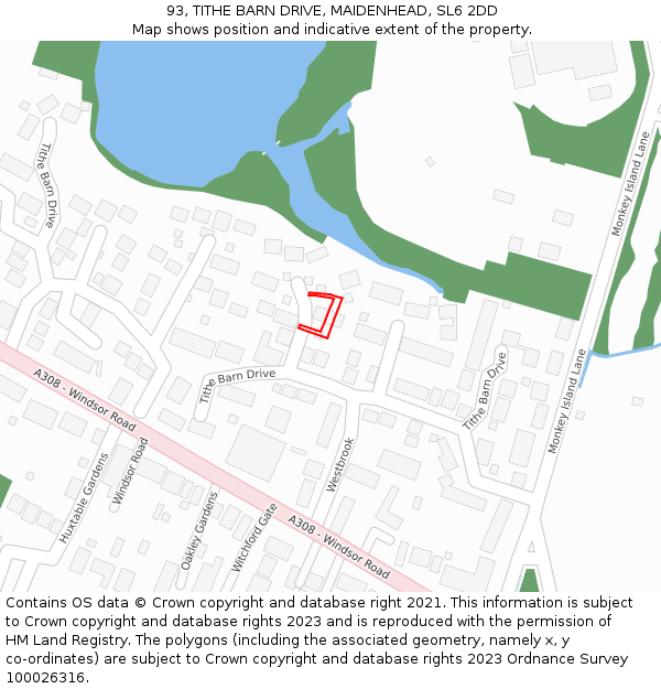 93, TITHE BARN DRIVE, MAIDENHEAD, SL6 2DD: Location map and indicative extent of plot