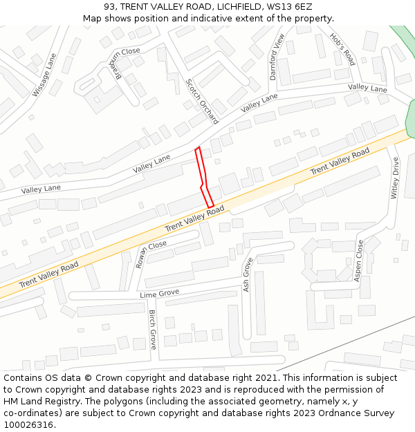 93, TRENT VALLEY ROAD, LICHFIELD, WS13 6EZ: Location map and indicative extent of plot