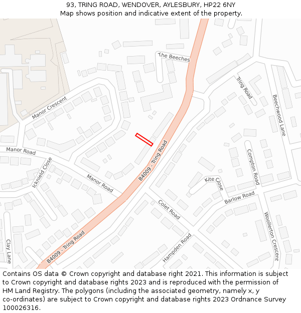 93, TRING ROAD, WENDOVER, AYLESBURY, HP22 6NY: Location map and indicative extent of plot