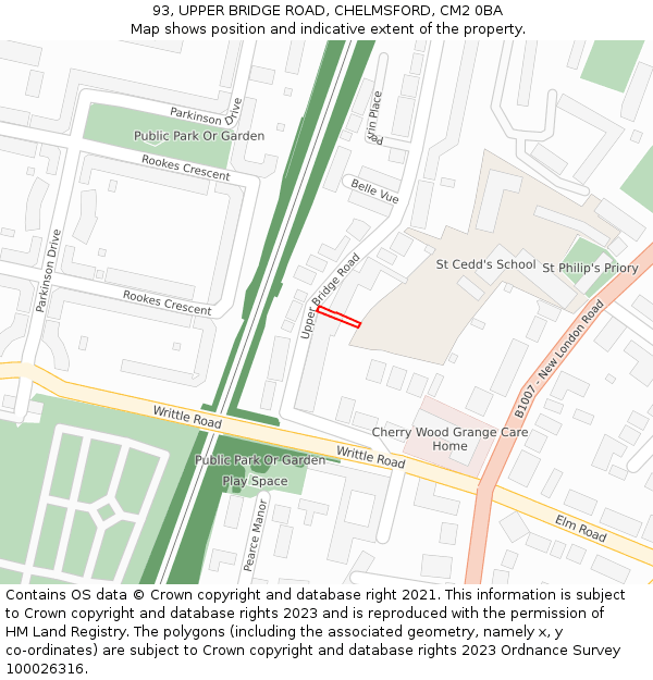 93, UPPER BRIDGE ROAD, CHELMSFORD, CM2 0BA: Location map and indicative extent of plot
