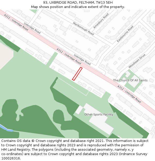 93, UXBRIDGE ROAD, FELTHAM, TW13 5EH: Location map and indicative extent of plot