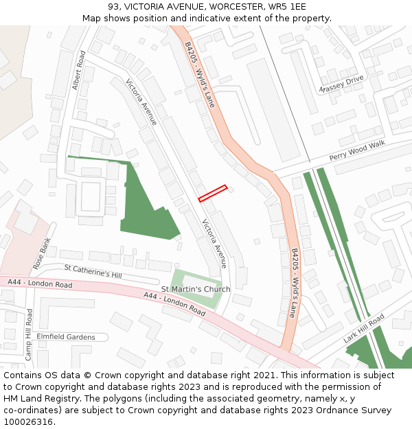 93, VICTORIA AVENUE, WORCESTER, WR5 1EE: Location map and indicative extent of plot