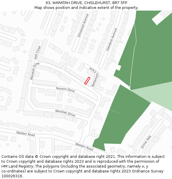 93, WARATAH DRIVE, CHISLEHURST, BR7 5FP: Location map and indicative extent of plot