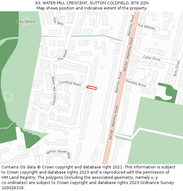 93, WATER MILL CRESCENT, SUTTON COLDFIELD, B76 2QN: Location map and indicative extent of plot