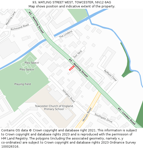 93, WATLING STREET WEST, TOWCESTER, NN12 6AG: Location map and indicative extent of plot