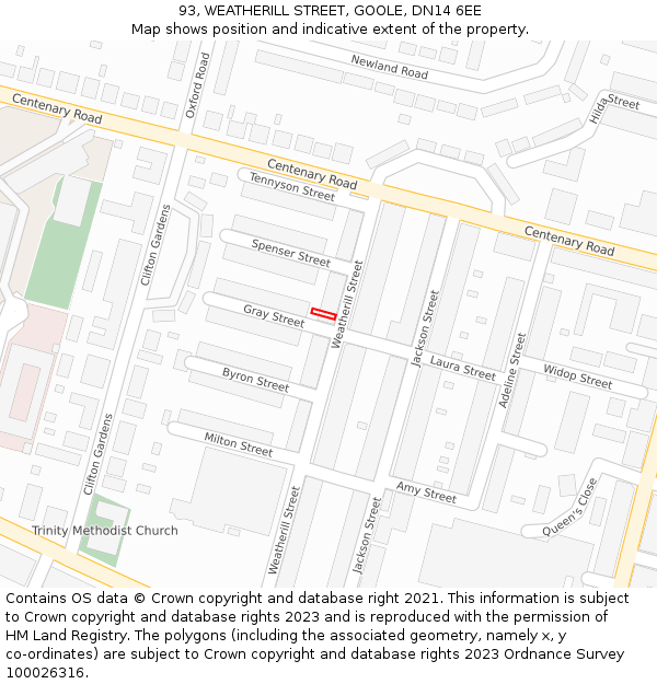 93, WEATHERILL STREET, GOOLE, DN14 6EE: Location map and indicative extent of plot