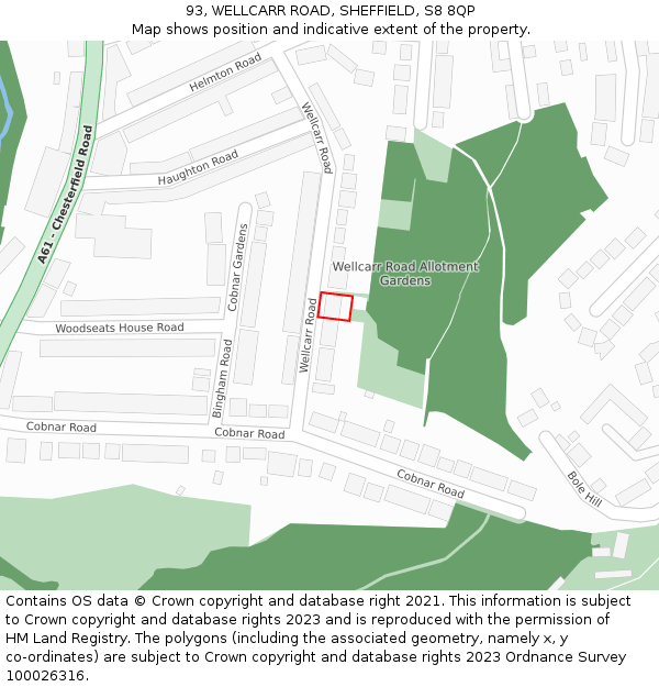 93, WELLCARR ROAD, SHEFFIELD, S8 8QP: Location map and indicative extent of plot