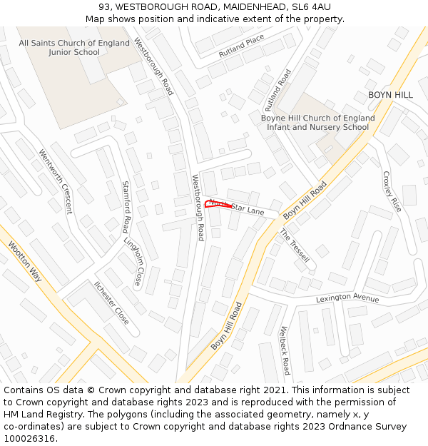 93, WESTBOROUGH ROAD, MAIDENHEAD, SL6 4AU: Location map and indicative extent of plot
