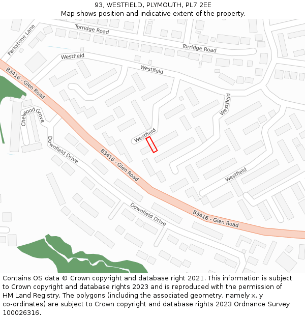 93, WESTFIELD, PLYMOUTH, PL7 2EE: Location map and indicative extent of plot
