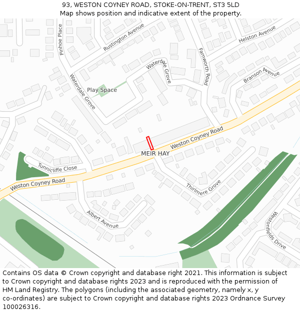 93, WESTON COYNEY ROAD, STOKE-ON-TRENT, ST3 5LD: Location map and indicative extent of plot
