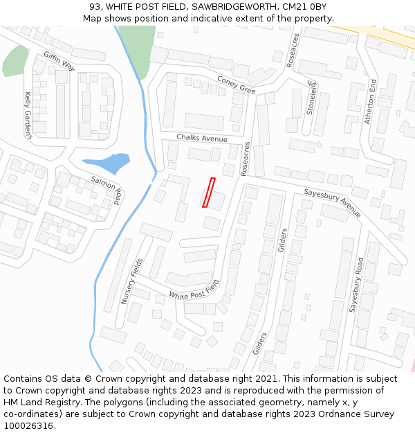 93, WHITE POST FIELD, SAWBRIDGEWORTH, CM21 0BY: Location map and indicative extent of plot