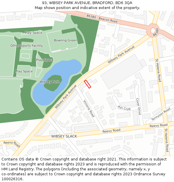 93, WIBSEY PARK AVENUE, BRADFORD, BD6 3QA: Location map and indicative extent of plot