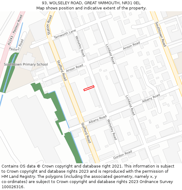 93, WOLSELEY ROAD, GREAT YARMOUTH, NR31 0EL: Location map and indicative extent of plot