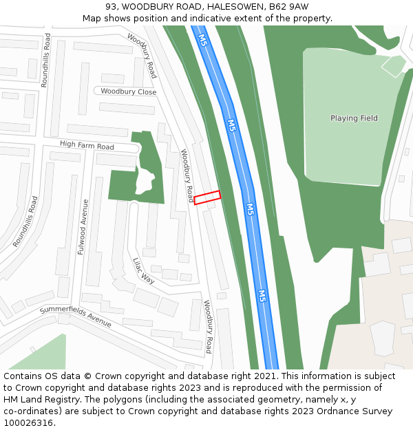 93, WOODBURY ROAD, HALESOWEN, B62 9AW: Location map and indicative extent of plot