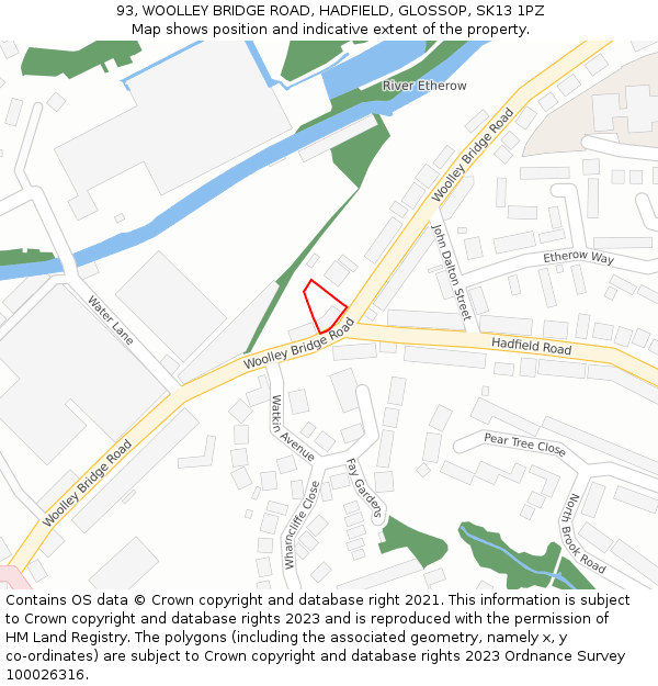 93, WOOLLEY BRIDGE ROAD, HADFIELD, GLOSSOP, SK13 1PZ: Location map and indicative extent of plot