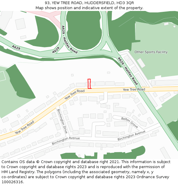 93, YEW TREE ROAD, HUDDERSFIELD, HD3 3QR: Location map and indicative extent of plot