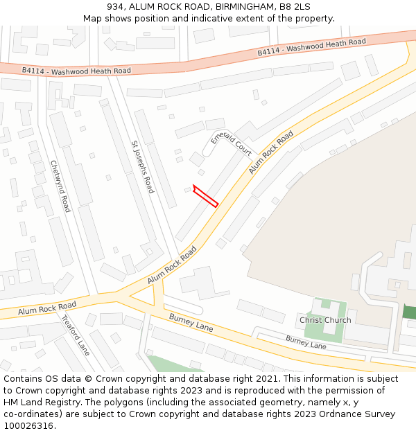 934, ALUM ROCK ROAD, BIRMINGHAM, B8 2LS: Location map and indicative extent of plot