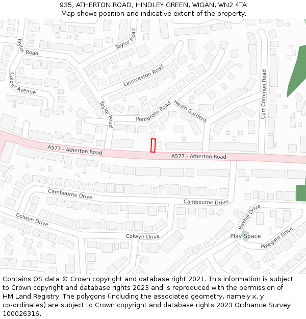 935, ATHERTON ROAD, HINDLEY GREEN, WIGAN, WN2 4TA: Location map and indicative extent of plot