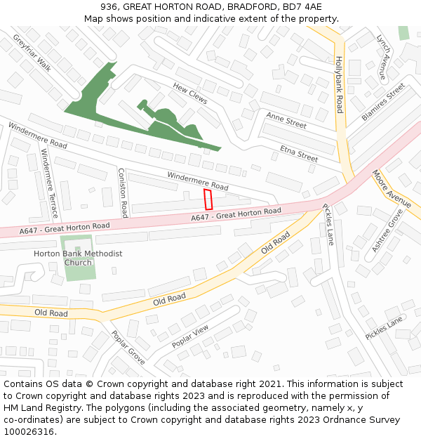 936, GREAT HORTON ROAD, BRADFORD, BD7 4AE: Location map and indicative extent of plot