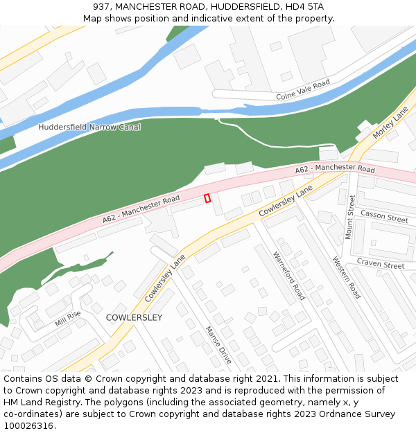 937, MANCHESTER ROAD, HUDDERSFIELD, HD4 5TA: Location map and indicative extent of plot