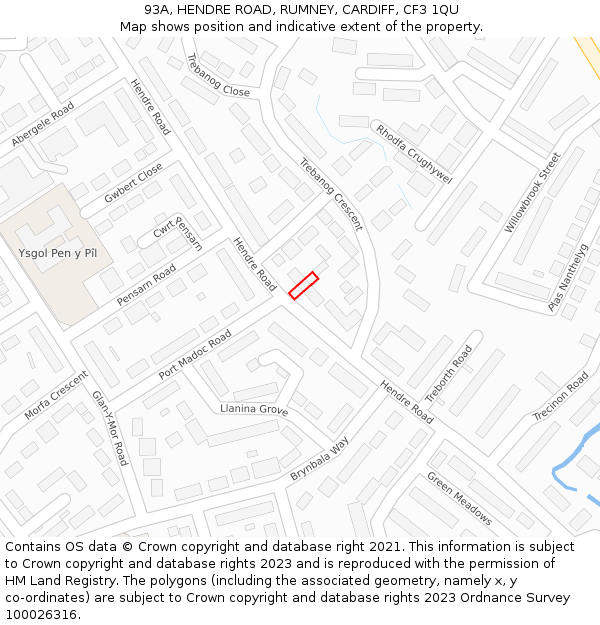 93A, HENDRE ROAD, RUMNEY, CARDIFF, CF3 1QU: Location map and indicative extent of plot