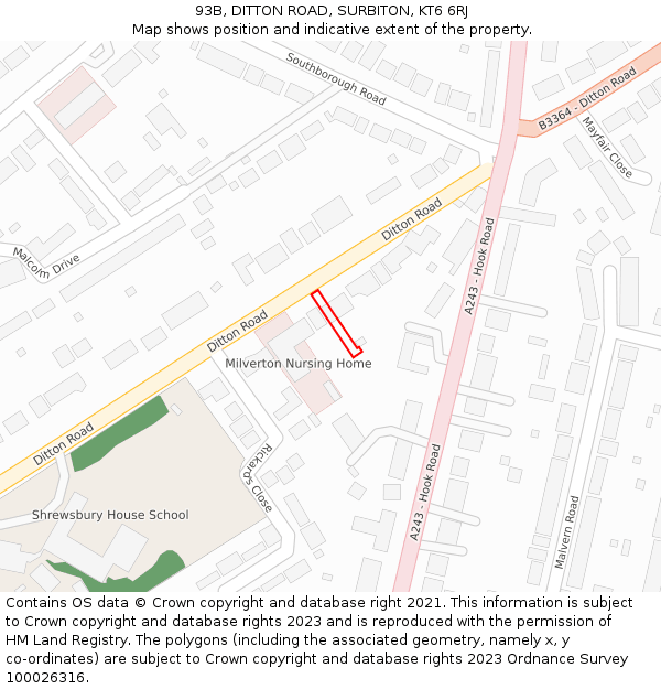 93B, DITTON ROAD, SURBITON, KT6 6RJ: Location map and indicative extent of plot