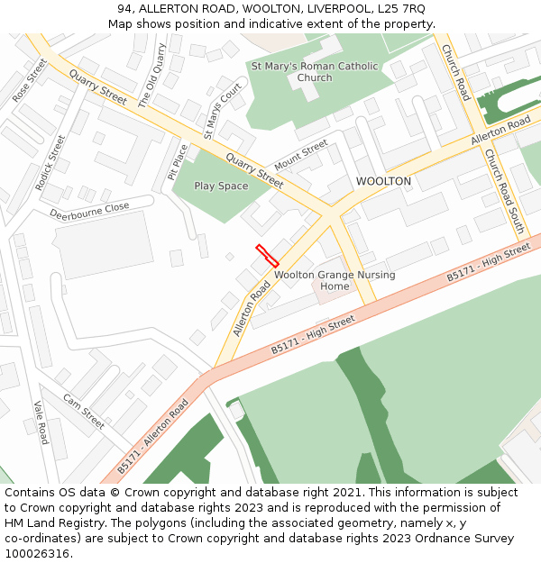 94, ALLERTON ROAD, WOOLTON, LIVERPOOL, L25 7RQ: Location map and indicative extent of plot