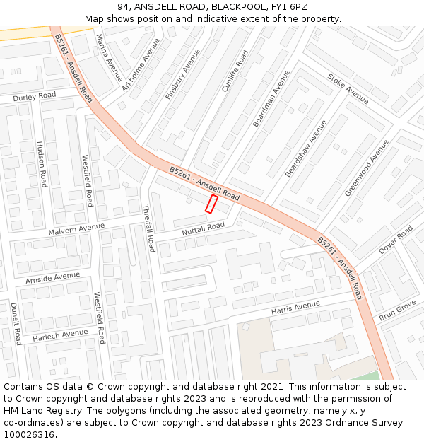 94, ANSDELL ROAD, BLACKPOOL, FY1 6PZ: Location map and indicative extent of plot