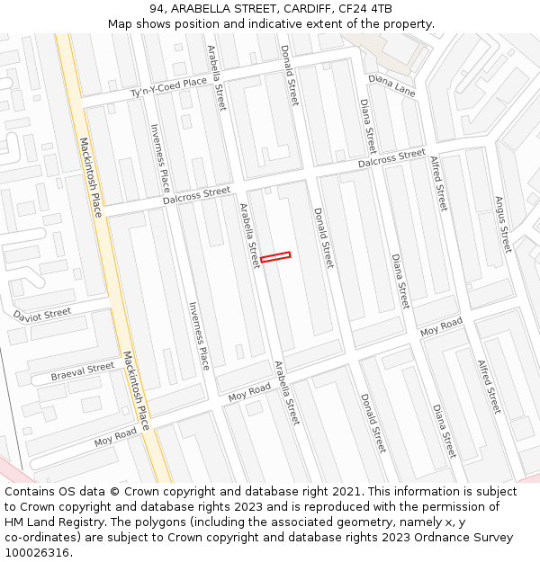 94, ARABELLA STREET, CARDIFF, CF24 4TB: Location map and indicative extent of plot