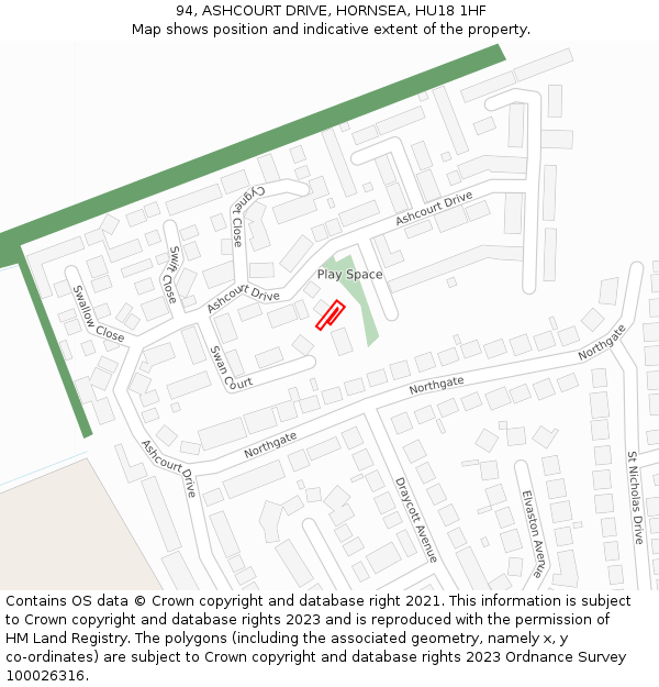 94, ASHCOURT DRIVE, HORNSEA, HU18 1HF: Location map and indicative extent of plot