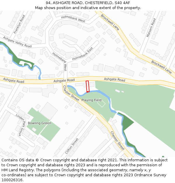94, ASHGATE ROAD, CHESTERFIELD, S40 4AF: Location map and indicative extent of plot