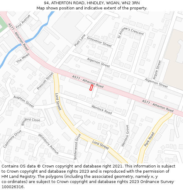 94, ATHERTON ROAD, HINDLEY, WIGAN, WN2 3RN: Location map and indicative extent of plot