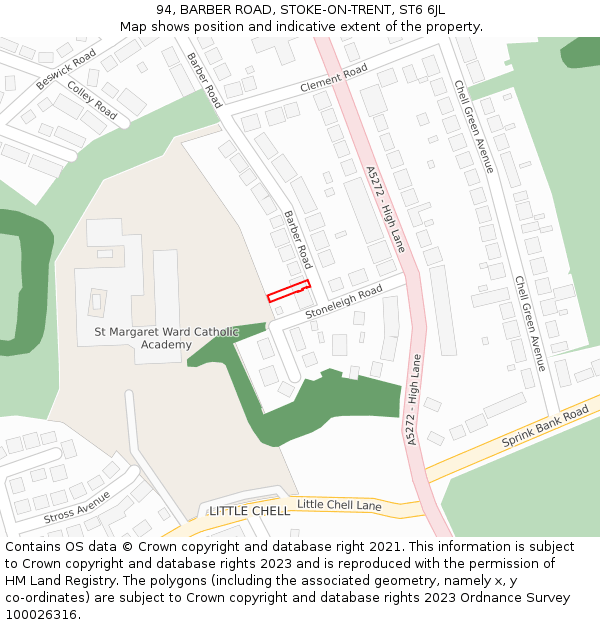 94, BARBER ROAD, STOKE-ON-TRENT, ST6 6JL: Location map and indicative extent of plot