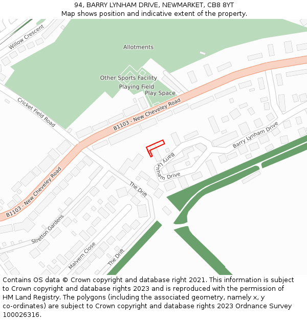 94, BARRY LYNHAM DRIVE, NEWMARKET, CB8 8YT: Location map and indicative extent of plot