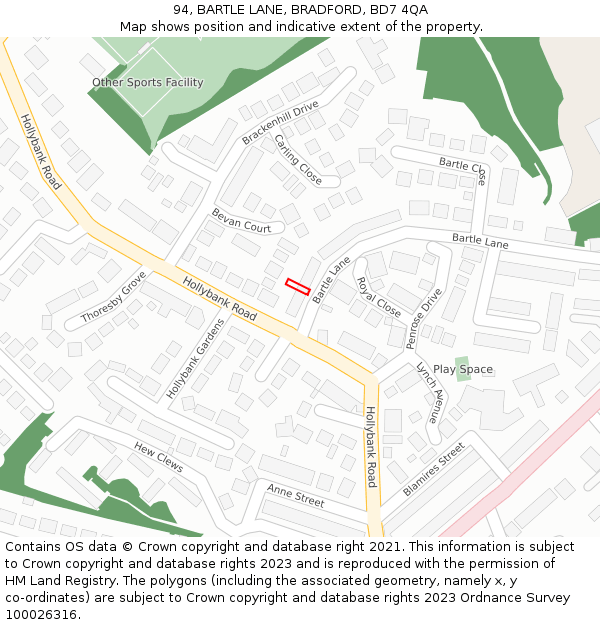 94, BARTLE LANE, BRADFORD, BD7 4QA: Location map and indicative extent of plot