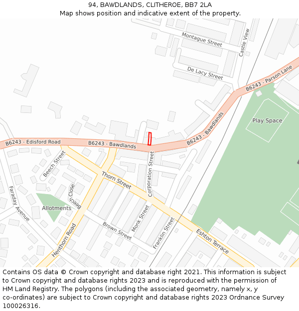 94, BAWDLANDS, CLITHEROE, BB7 2LA: Location map and indicative extent of plot