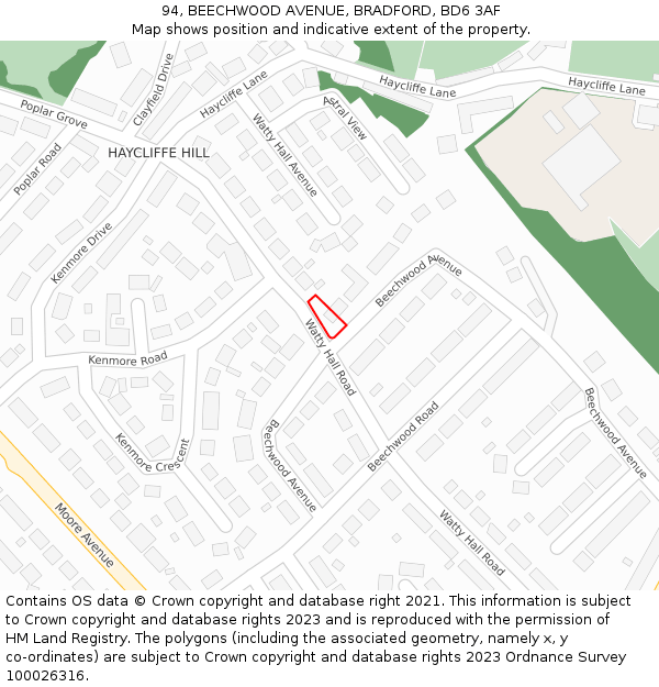 94, BEECHWOOD AVENUE, BRADFORD, BD6 3AF: Location map and indicative extent of plot