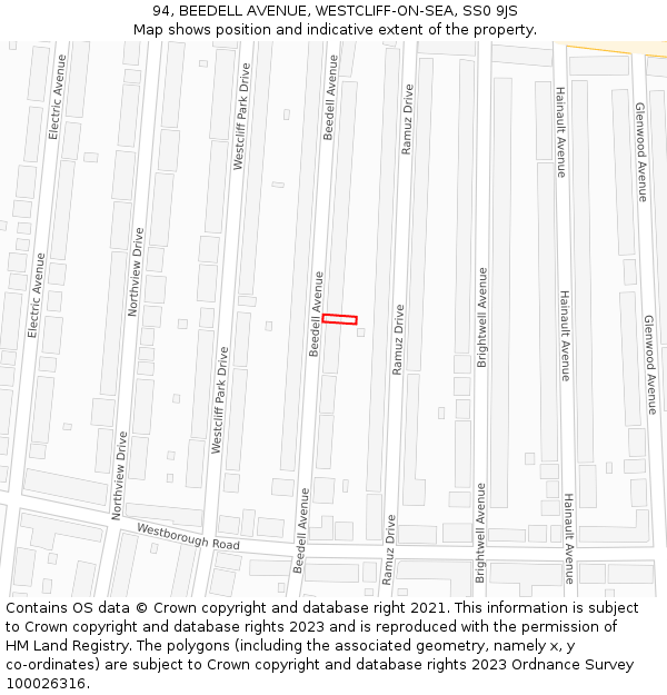 94, BEEDELL AVENUE, WESTCLIFF-ON-SEA, SS0 9JS: Location map and indicative extent of plot