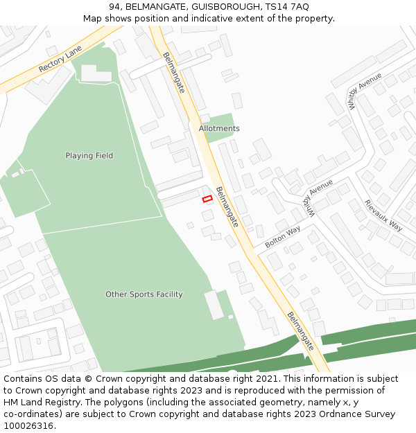 94, BELMANGATE, GUISBOROUGH, TS14 7AQ: Location map and indicative extent of plot