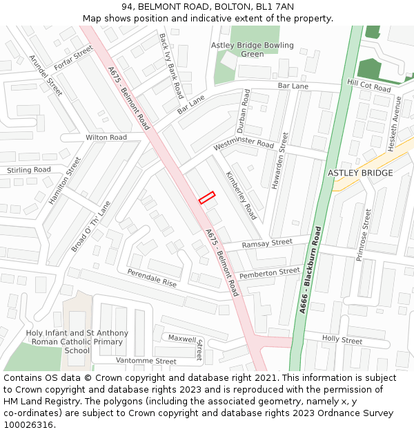 94, BELMONT ROAD, BOLTON, BL1 7AN: Location map and indicative extent of plot