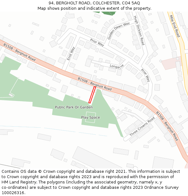 94, BERGHOLT ROAD, COLCHESTER, CO4 5AQ: Location map and indicative extent of plot