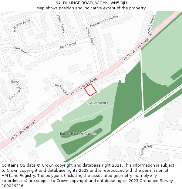 94, BILLINGE ROAD, WIGAN, WN5 9JH: Location map and indicative extent of plot