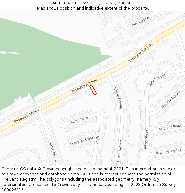 94, BIRTWISTLE AVENUE, COLNE, BB8 9RT: Location map and indicative extent of plot