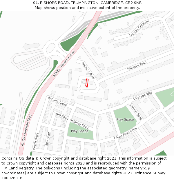 94, BISHOPS ROAD, TRUMPINGTON, CAMBRIDGE, CB2 9NR: Location map and indicative extent of plot