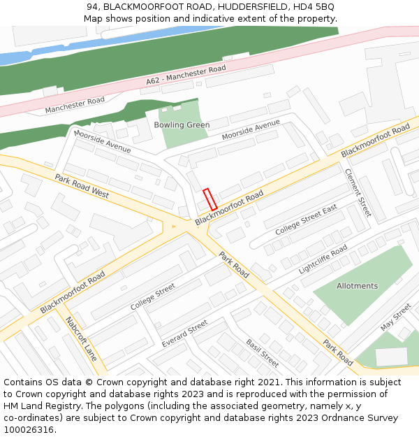 94, BLACKMOORFOOT ROAD, HUDDERSFIELD, HD4 5BQ: Location map and indicative extent of plot