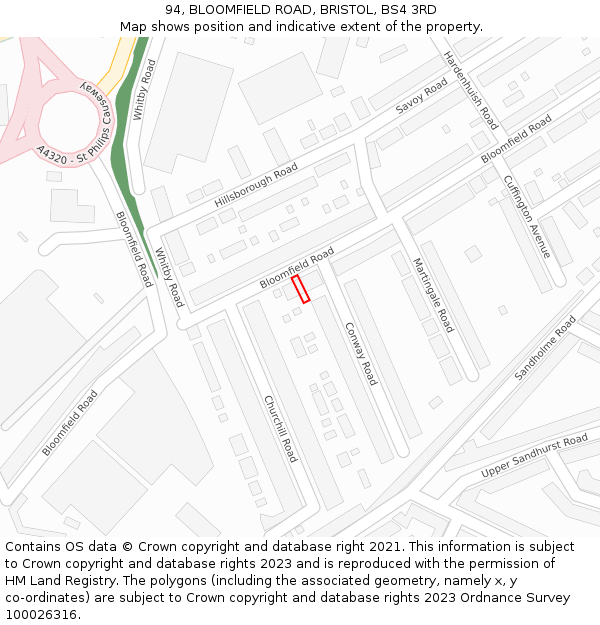 94, BLOOMFIELD ROAD, BRISTOL, BS4 3RD: Location map and indicative extent of plot