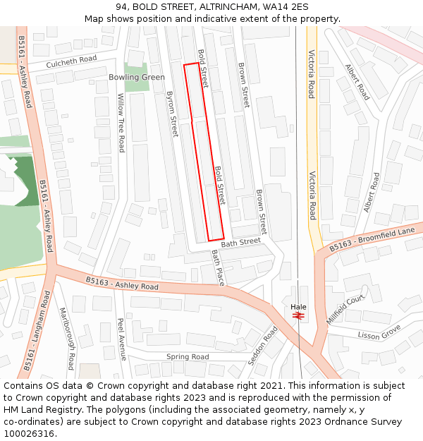 94, BOLD STREET, ALTRINCHAM, WA14 2ES: Location map and indicative extent of plot