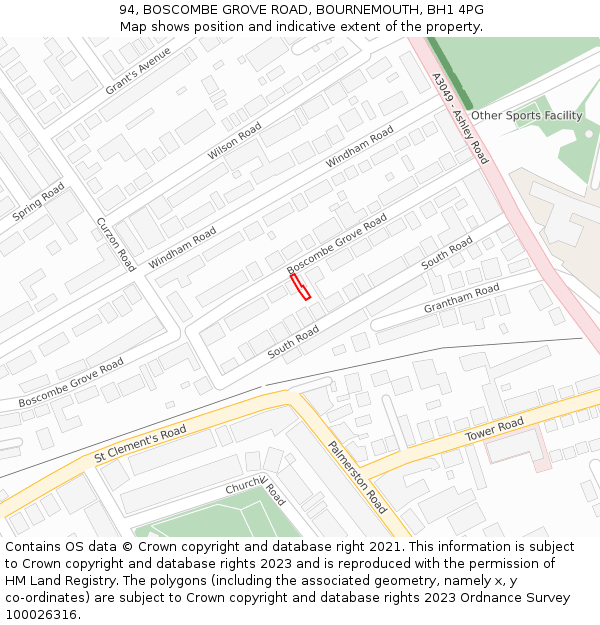 94, BOSCOMBE GROVE ROAD, BOURNEMOUTH, BH1 4PG: Location map and indicative extent of plot