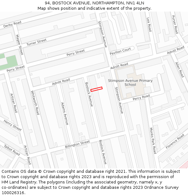 94, BOSTOCK AVENUE, NORTHAMPTON, NN1 4LN: Location map and indicative extent of plot