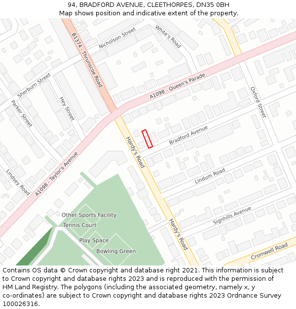 94, BRADFORD AVENUE, CLEETHORPES, DN35 0BH: Location map and indicative extent of plot